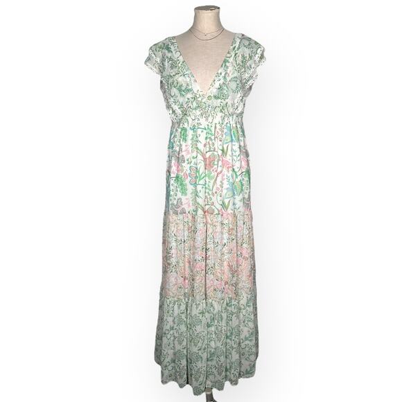 HOUSE OF HARLOW PaisleyTiered Maxi Dress Fairy Beach Boho V-Back Cottagecore - Picture 3 of 13